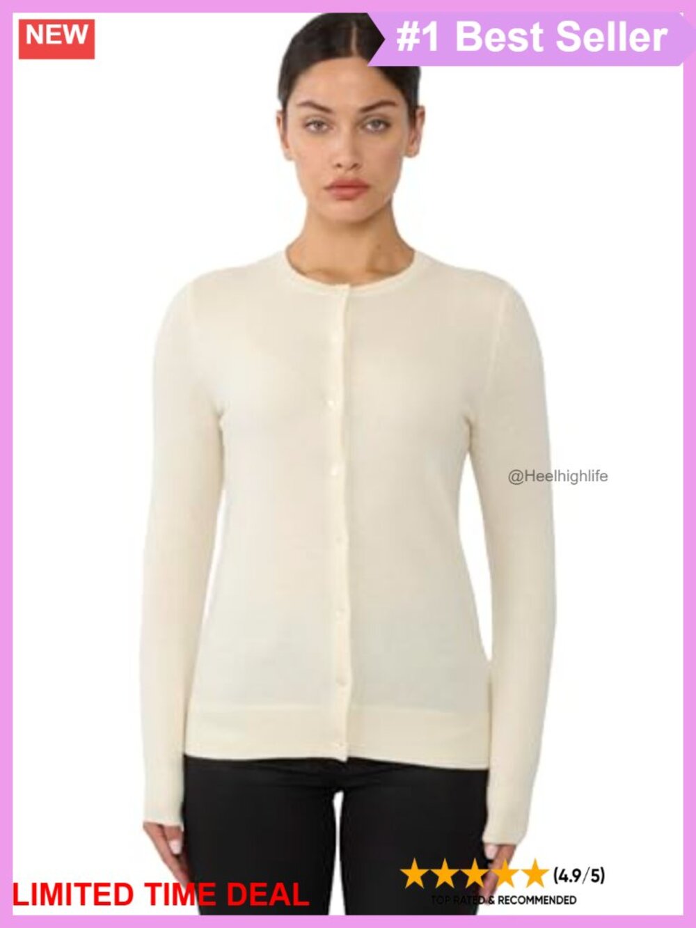 100% Cashmere Button Front Crewneck Cardigan Sweater
